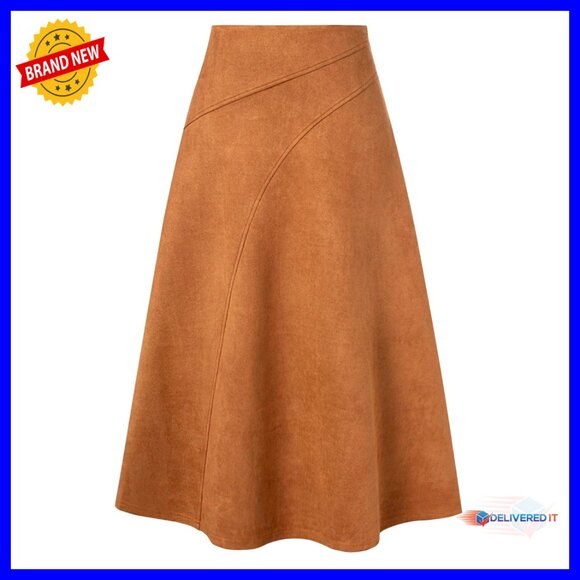Faux Suede A-Line Midi Skirt High Waist Fall Winter Chic Elegant